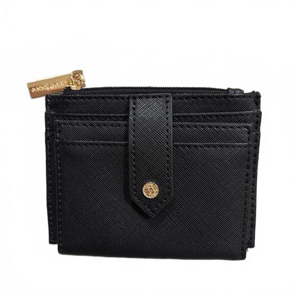 Anne Klein Black Card Holder Wallet with Gold Zipper - Picture 1 of 3